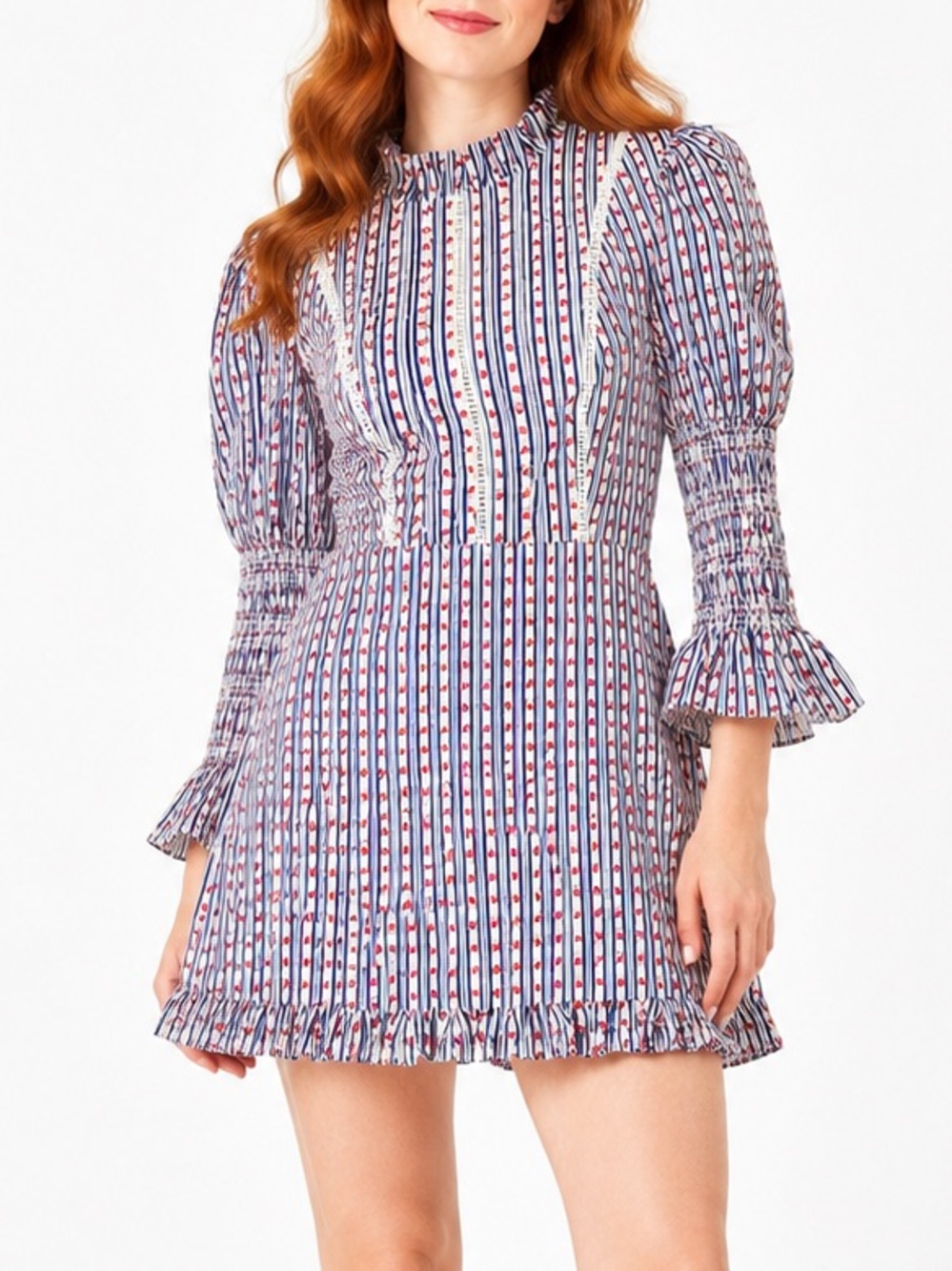 NWT Urban Outfitters x Laura Ashley Maisy Striped Floral Mock Neck Mini Dress S